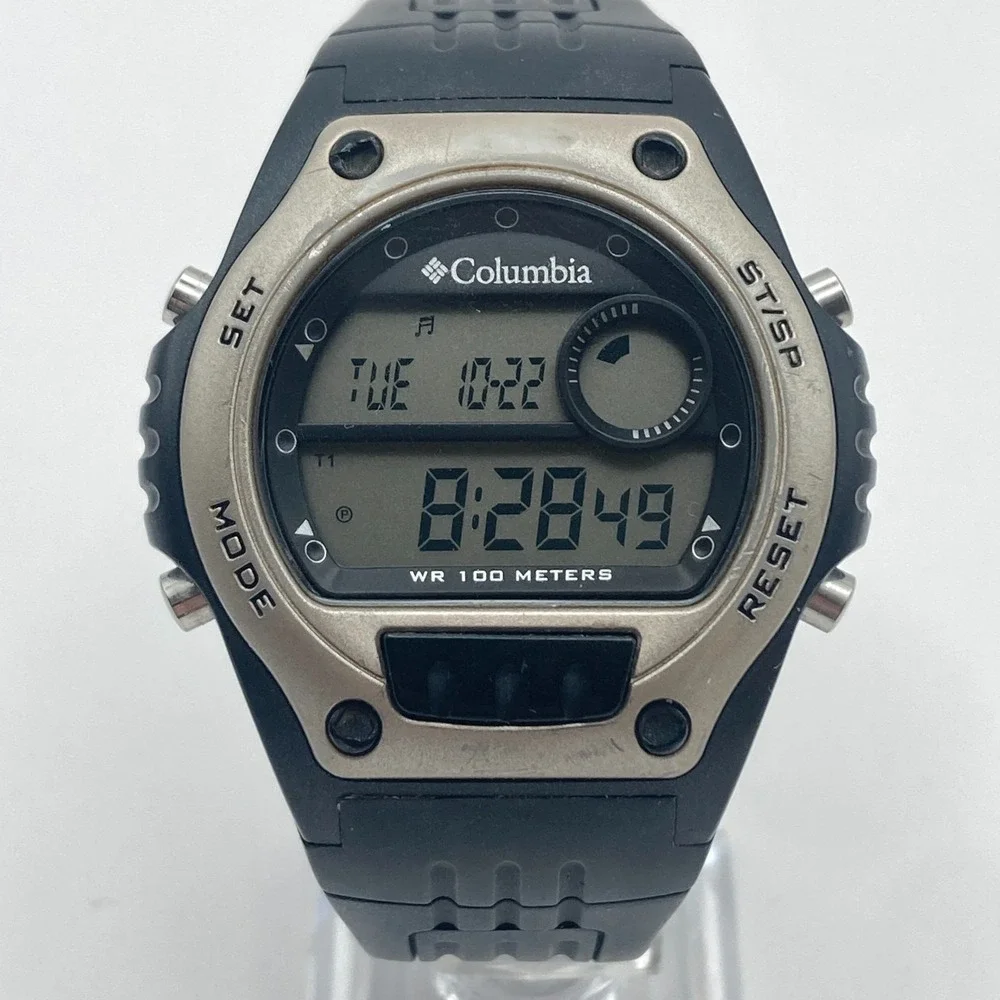 Columbia Men's Digital Watch 45mm Black Date Backlight Alarm Chrono New Battery